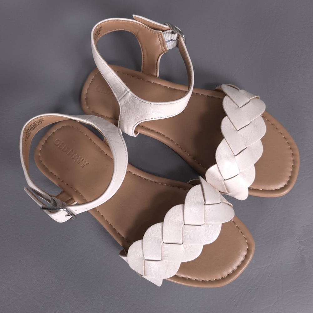 OLD NAVY NWOT Braided Strap Sandals Size 1 Cream‎ Ankle Strap Flat Girls Kids